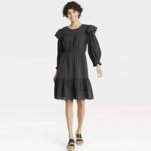 Universal Thread Womens Ruffle Long Sleeve Ruffle Dress Dark Gray